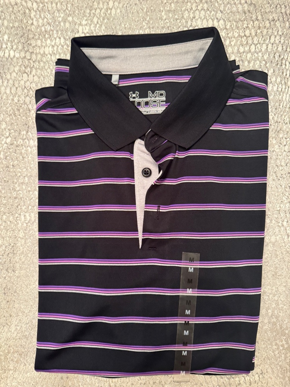 Under Armour Black Heatgear Polo with Purple Stripe Detail.  Medium. - Picture 7 of 7